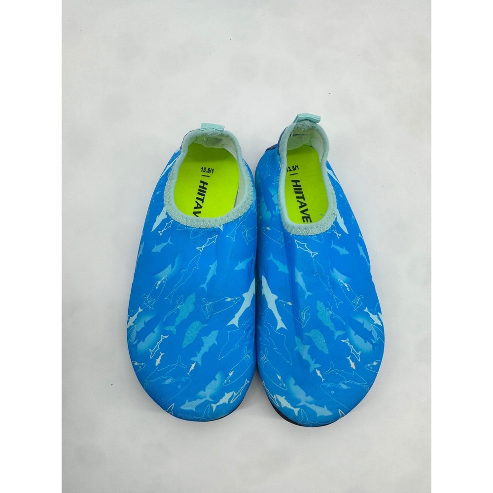 HIITAVE Kids Blue Shark Print Water Shoes Slip On Aqua Socks Size 13.5/1